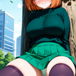 【エロ画像】オレンジボブ巨乳むっちり×野外露出_AI_アニメエロ画像