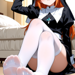 【エロ画像】オレンジサイドテール巨乳×足コキ_AI_アニメエロ画像