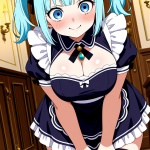【エロ画像】水色ロールツインテールむっちり×メイド服_AI_アニメエロ画像