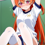 【エロ画像】オレンジロングスレンダー美女×体操服・ブルマ_AI_アニメエロ画像