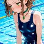 【エロ画像】茶髪ハーフアップ小柄貧乳×スクール水着_AI_アニメエロ画像