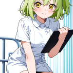 【エロ画像】ライム色ハーフアップスレンダー×ナース服_AI_アニメエロ画像