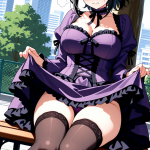 【エロ画像】黒髪ポニーテール巨乳×野外露出_AI_アニメエロ画像