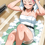 【エロ画像】桜色髪刈り上げショートむっちり×お風呂・入浴_AI_アニメエロ画像