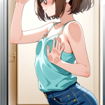 【エロ画像】茶髪ショート貧乳長身×ガラスおっぱい押し付け_AI_アニメエロ画像