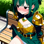 【エロ画像】緑髪ハーフアップむっちり×野外露出_AI_アニメエロ画像