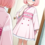 【エロ画像】ピンク髪ボブ貧乳小柄×鏡越し_AI_アニメエロ画像