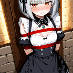 【エロ画像】グレー髪外ハネボブ貧乳小柄×縛り・拘束_AI_アニメエロ画像