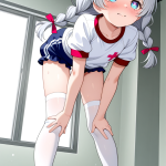 【エロ画像】シルバー髪ツインおさげロリ×体操服・ブルマ_AI_アニメエロ画像