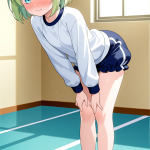 【エロ画像】ライム色ショートむっちり猫耳メ×体操服・ブルマ_AI_アニメエロ画像