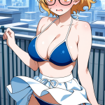 【エロ画像】グラデーションショート巨乳眼鏡×野外露出_AI_アニメエロ画像