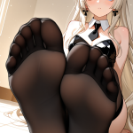 【エロ画像】プラチナブロンドアップスタイル×足コキ_AI_アニメエロ画像