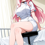 【エロ画像】桜色サイドテール巨乳×ナース服_AI_アニメエロ画像