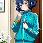 【エロ画像】青髪くせ毛ショート細身長身×鏡越し_AI_アニメエロ画像