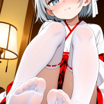 【エロ画像】グレーショート刈り上げロリ×足コキ_AI_アニメエロ画像