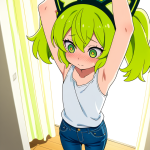 【エロ画像】ライム色ツインテール貧乳長身×手縛り・拘束_AI_アニメエロ画像