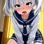 【エロ画像】白髪ツインテール小柄むっちり×アヘ顔・イキ顔_AI_アニメエロ画像