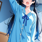 【エロ画像】黒青グラデーションツインテール×寝起き・パジャマ_AI_アニメエロ画像