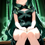 【エロ画像】緑髪ウェーブロング貧乳×美少女エロ_AI_アニメエロ画像