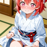 【エロ画像】オレンジ髪ハーフアップ貧乳×くぱぁ・大開脚_AI_アニメエロ画像