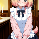 【エロ画像】桜色サイドテールむっちり×メイド服_AI_アニメエロ画像