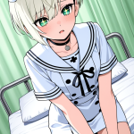 【エロ画像】白髪外ハネショート貧乳×ナース服_AI_アニメエロ画像