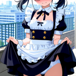 【エロ画像】黒髪ロールツインテール貧乳×野外露出_AI_アニメエロ画像