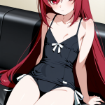 【エロ画像】深紅ロングスレンダー長脚×貧乳・微乳_AI_アニメエロ画像