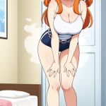 【エロ画像】オレンジセミロング巨乳眼鏡×美少女エロ_AI_アニメエロ画像