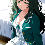 【エロ画像】黒青グラデーションセミロンググ×寝起き・パジャマ_AI_アニメエロ画像