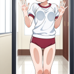 【エロ画像】ピンク髪くせ毛ショートロリ×ガラスおっぱい押し付け_AI_アニメエロ画像
