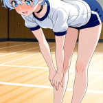 【エロ画像】白髪くせ毛ショート巨乳スポーテ×体操服・ブルマ_AI_アニメエロ画像