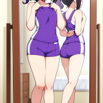 【エロ画像】黒青グラデーションポニーテール×鏡越し_AI_アニメエロ画像