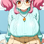 【エロ画像】マゼンタツインおさげむっちり×巨乳・爆乳_AI_アニメエロ画像