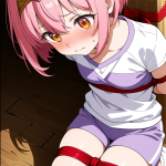 【エロ画像】ピンク髪ショート貧乳小柄×手縛り・拘束_AI_アニメエロ画像