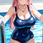 【エロ画像】ピンク髪ロンググラマラス×スクール水着_AI_アニメエロ画像