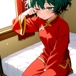 【エロ画像】赤髪くせ毛ショート長身×寝起き・パジャマ_AI_アニメエロ画像