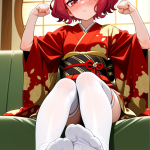 【エロ画像】紫髪くせ毛ショート貧乳×足コキ_AI_アニメエロ画像