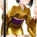 【エロ画像】茶髪サイドテール長身貧乳×ガラスおっぱい押し付け_AI_アニメエロ画像