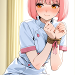 【エロ画像】桜色ボブ細身ナース×手縛り・拘束_AI_アニメエロ画像