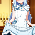 【エロ画像】水色ロングストレート長身貧乳×メイド服_AI_アニメエロ画像
