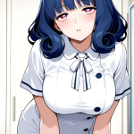 【エロ画像】青髪セミロンググラマラス×ナース服_AI_アニメエロ画像