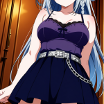 【エロ画像】黒青グラデーション三つ編みグラ×ニーソ・絶対領域_AI_アニメエロ画像