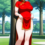 【エロ画像】ピンク髪刈り上げショート巨乳×野外露出_AI_アニメエロ画像