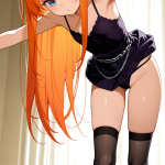 【エロ画像】オレンジ髪ロング貧乳×バック・後背位_AI_アニメエロ画像