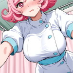 【エロ画像】桜色くせ毛ショートグラマラス×ナース服_AI_アニメエロ画像