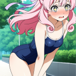 【エロ画像】ピンク髪ハーフアップ巨乳×野外露出_AI_アニメエロ画像