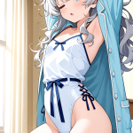 【エロ画像】グレーセミロングむっちり小柄×寝起き・パジャマ_AI_アニメエロ画像