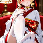 【エロ画像】金髪アップスタイル小柄むっちり×足コキ_AI_アニメエロ画像