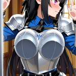 【エロ画像】黒髪三つ編みグラマラス×ガラスおっぱい押し付け_AI_アニメエロ画像